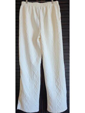 boohooMAN Mens Cable Knit Joggers S Cream Relaxed Split Hem Pants
